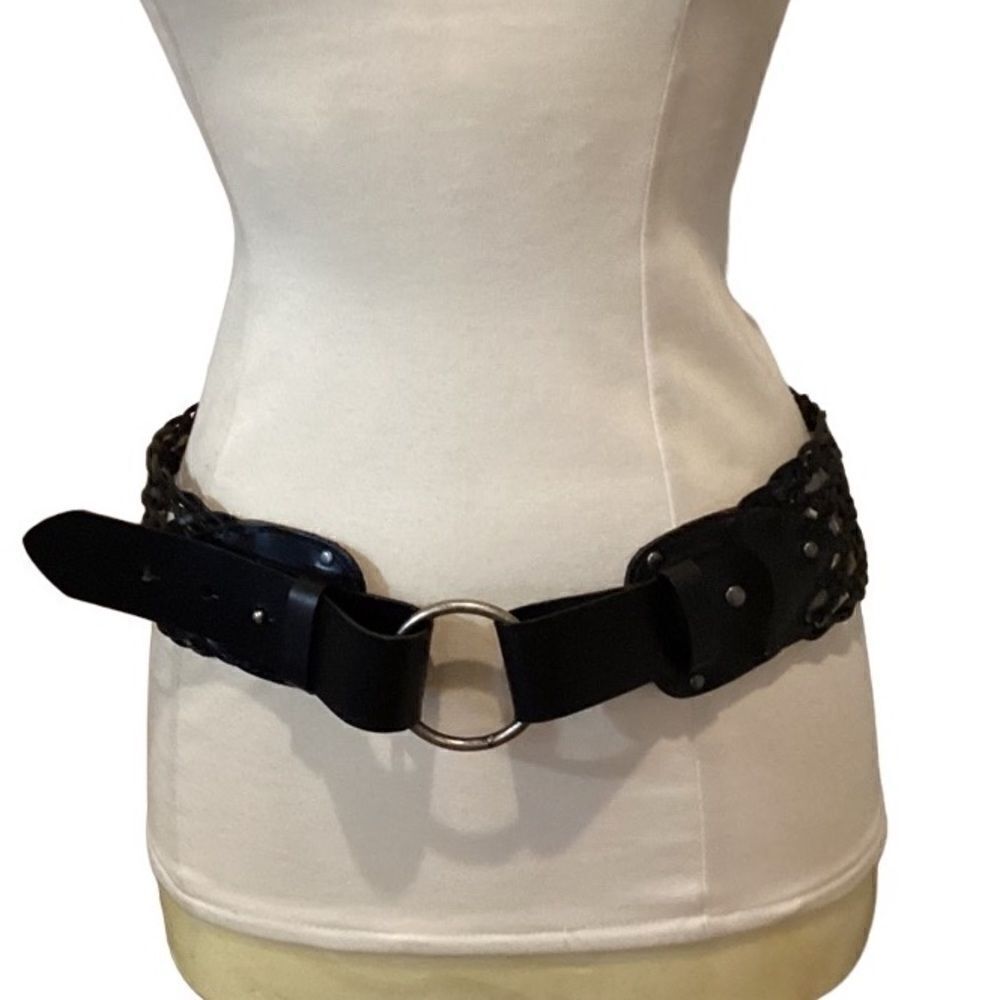 LP by Linea Pelle Vegan Black Woven Belt Faux Leather Large